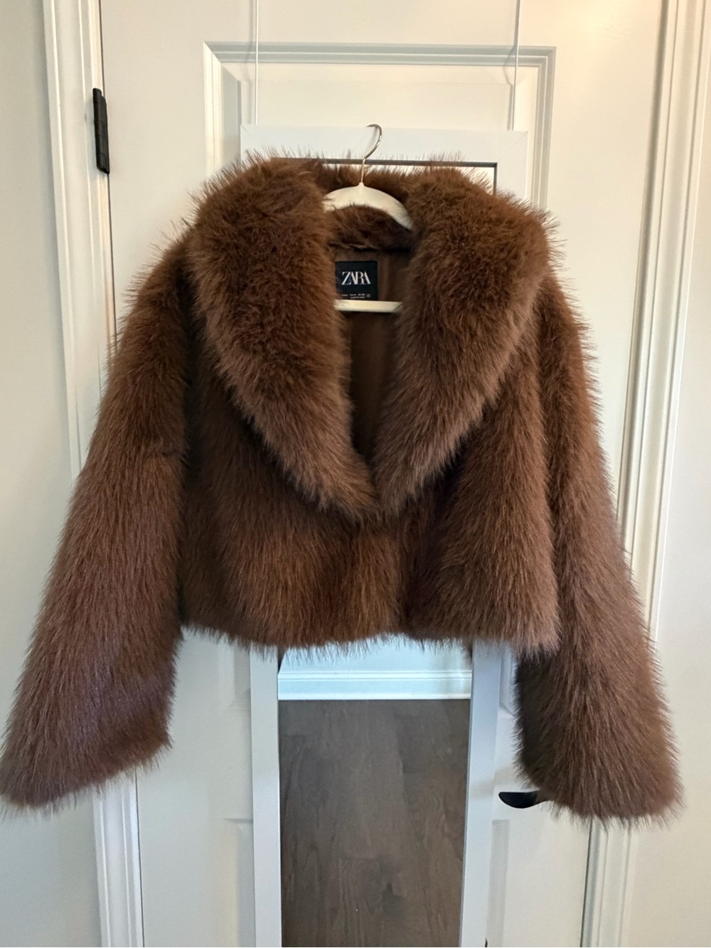 Zara Chestnut Faux Fur Cropped Teddy Jacket